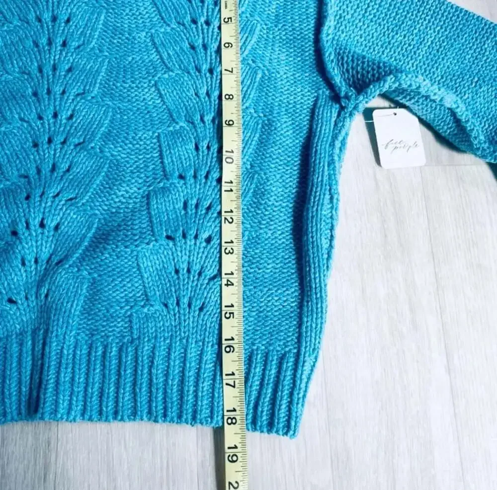 NWT Free People Bell Song Teal Cropped Ribbed Pullover Sweater Size S